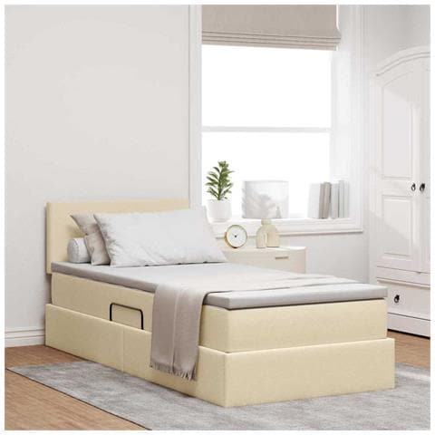 Letto con contenitore e LED con led Crema 90 x 190 cm Tessuto - Foto 2