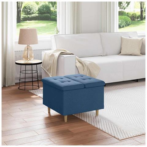 Pouf contenitore con cuscino Blu 60 x 60 x 45 cm Tessuto - Foto 2