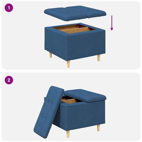 Pouf contenitore con cuscino Blu 60 x 60 x 45 cm Tessuto - Foto 9