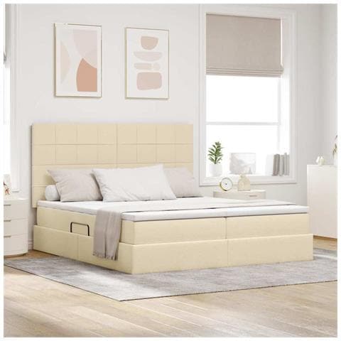 Letto con luci a strisce a LED Crema 180 x 200 cm Tessuto - Foto 2