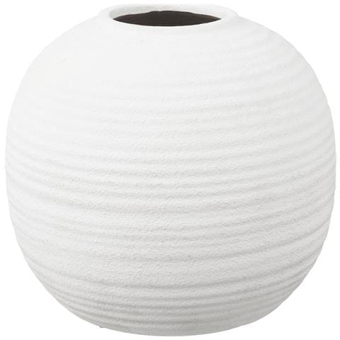 Vaso In Ceramica Bianca Sferica Con Texture A Righe Ø30x28,5 Cm - Foto 1
