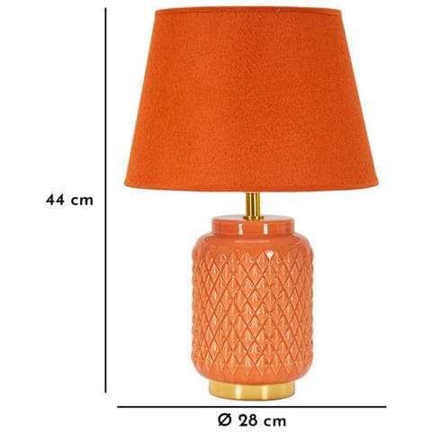 Lampada Da Tavolo Square Arancione In Ceramica Con Paralume In Tessuto — Ø 28 Cm - Foto 6