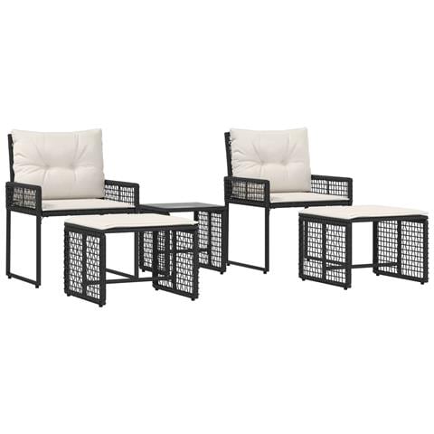 Set di Mobili da Esterno con cuscino 5 pcs Nero e Bianco - Foto 1