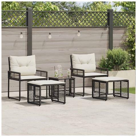 Set di Mobili da Esterno con cuscino 5 pcs Nero e Bianco - Foto 2