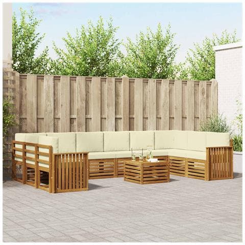 Set divani 11 pcs Naturale e Crema Legno di Acacia Massello - Foto 2