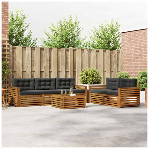 Set di divani da esterno con cuscino 6 pcs Naturale e Antracite - Foto 2