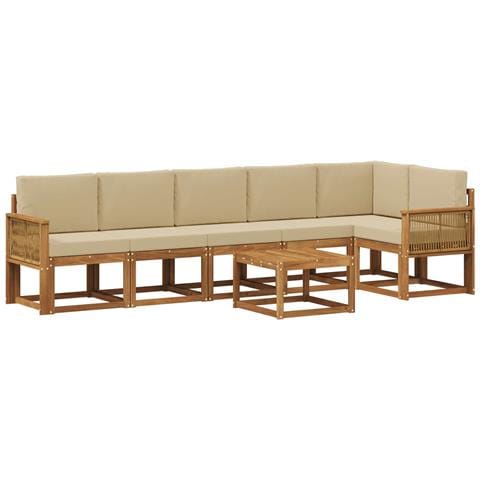 Set di divani da esterno 7 pcs Naturale e Beige Poliestere - Foto 1