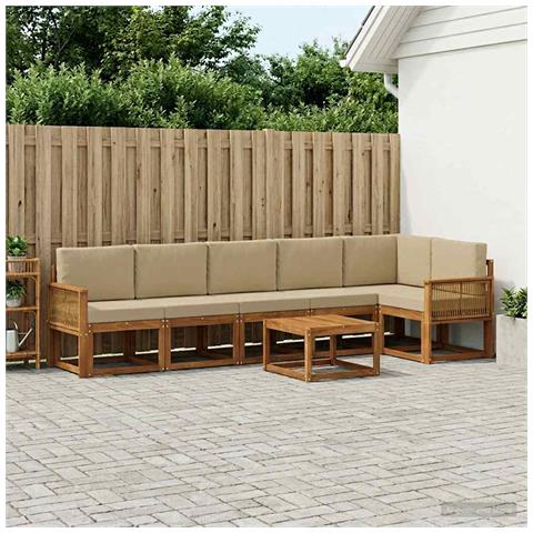 Set di divani da esterno 7 pcs Naturale e Beige Poliestere - Foto 2