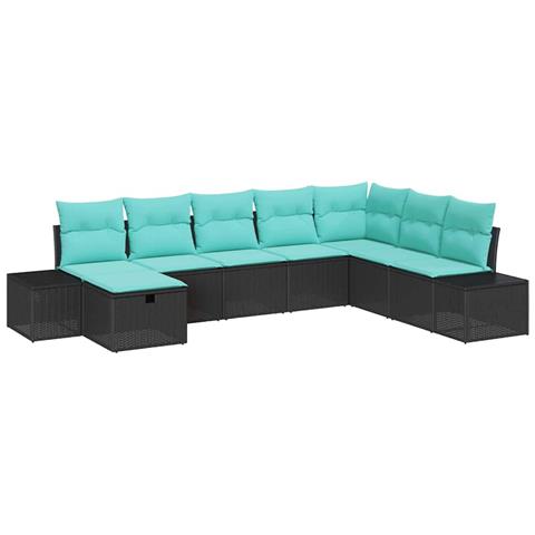 Set Divano da Giardino 8 pz Nero polyrattan - Foto 1