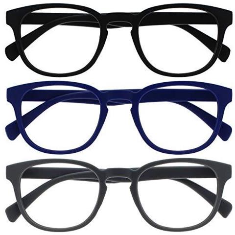 Pop 3 Pack Retro Rotonda Regolare Matt Nero Blu Grigio Delle Donne Degli Uomini Occhiali Da Lettura Primavera Cerniere Rrr2-137 100 - Foto 1
