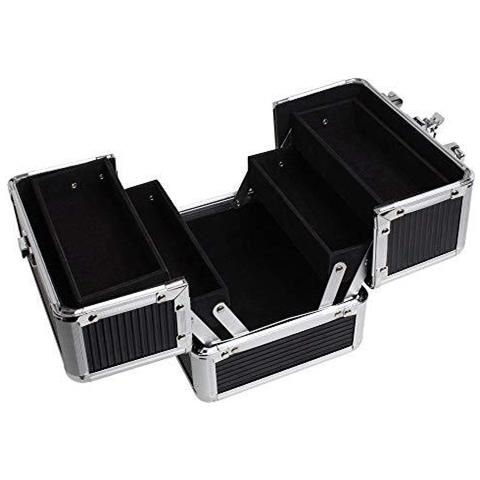 Igadgitz Casa U7037 - Alluminio Compone La Cassa Up Caso Cosmetico Caso Duro Di Vanit Make Up Box Beauty Case - 4 X Pieghevole Vassoi Larger Fondo Del Comparto Carry Handle - Nero - Piccolo - Foto 2