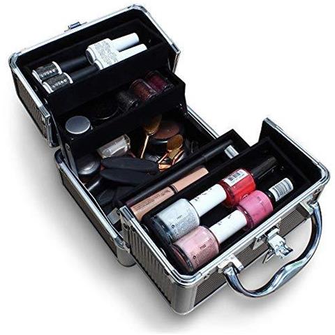 Igadgitz Casa U7037 - Alluminio Compone La Cassa Up Caso Cosmetico Caso Duro Di Vanit Make Up Box Beauty Case - 4 X Pieghevole Vassoi Larger Fondo Del Comparto Carry Handle - Nero - Piccolo - Foto 4