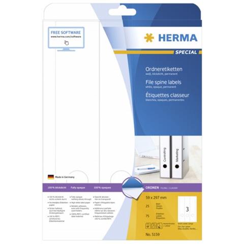 File labels white 59x297 SuperPrint 75 pcs. , Bianco, Labels / pack - 75 pcs. Sheets / pack - 25 pcs, 59 x 297 mm, A4 sheets, opaque, for file folder - Foto 2