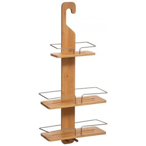 Mensola In Metallo E Bamboo Naturale Tre Ripiani Con Gancio 30x12x H70 Cm - Foto 1