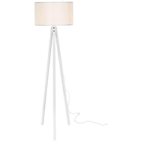Lampada Da Terra Rodi Asz1233 Treppiede Legno E Paralume Tessuto Bianco - Foto 1