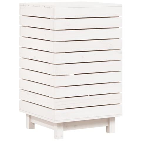 Cesto Per Bucato Bianco 44x44x76 Cm Legno Massello Pino - Foto 2