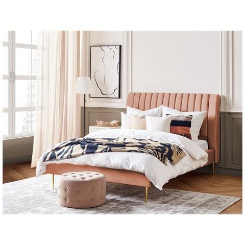 Letto Velluto Marville 140 X 200 Cm Rosa Pesca - Foto 1