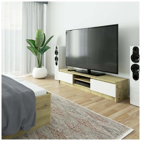 Mobiletto TV, 2 ante, 160x40x33 cm, Colore Quercia Artisan e Bianco - Foto 4