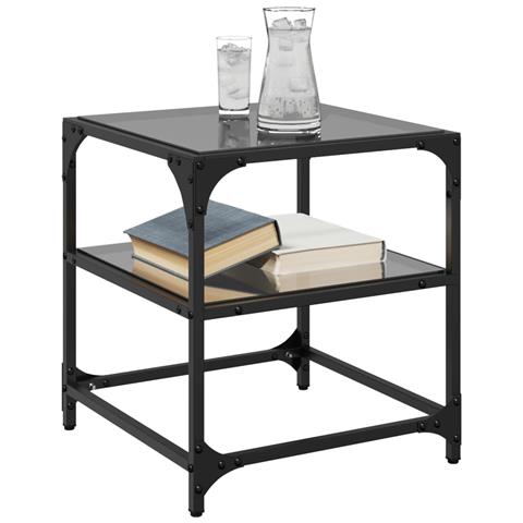 Tavolini Da Salotto Con Piano Vetro Nero 2pz 40x40x45cm Acciaio - Foto 3