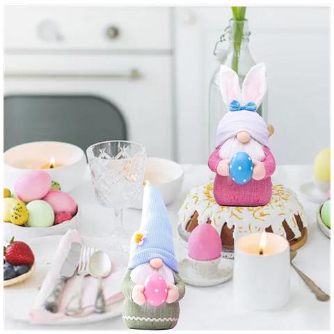 Set Di 2 Gnomi Pasquali In Peluche - Decorazione Festiva Unica Per La Tua Casa! - Foto 2