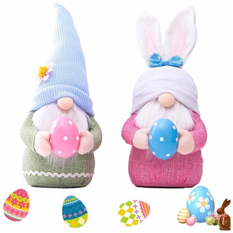 Set Di 2 Gnomi Pasquali In Peluche - Decorazione Festiva Unica Per La Tua Casa! - Foto 1