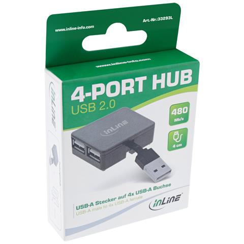 Hub USB 2.0 a 4 porte, da USB-A maschio a 4x USB-A femmina, cavo 4cm - Foto 2