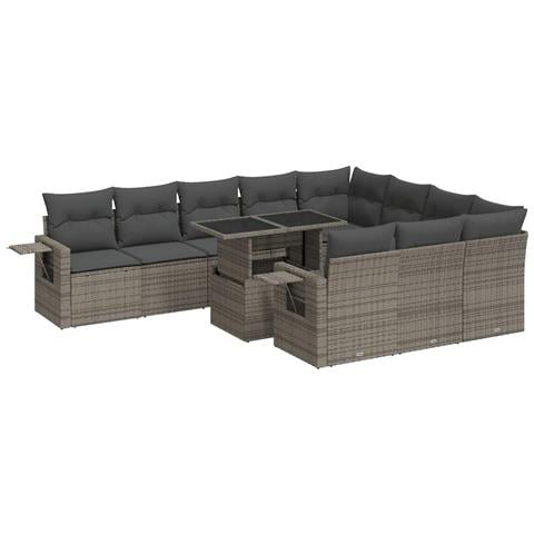 Set Divani Da Giardino 11 Pz Con Cuscini In Polyrattan Grigio - Foto 2