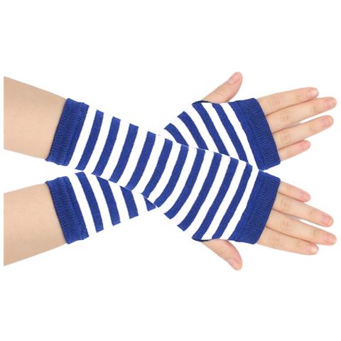 Guanti Senza Dita A Righe, Scaldamuscoli Per Le Braccia In Maglia Con Foro Per Il Pollice White+blue - Foto 2
