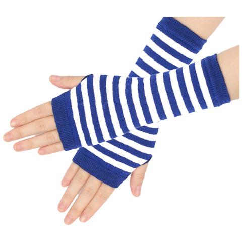 Guanti Senza Dita A Righe, Scaldamuscoli Per Le Braccia In Maglia Con Foro Per Il Pollice White+blue - Foto 3