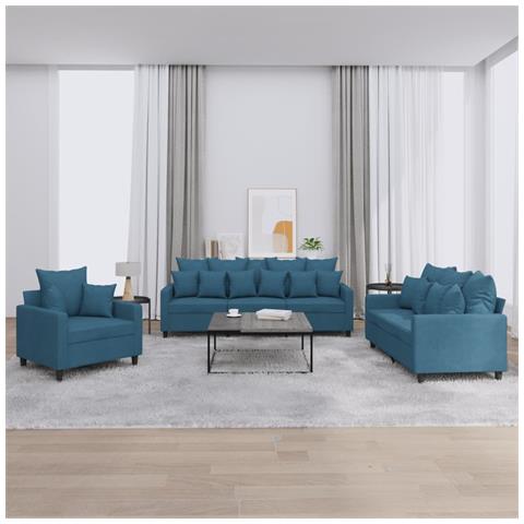 Set di Divani 3 pz con Cuscini Blu in Velluto - Foto 2