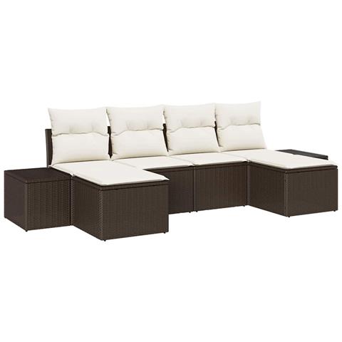 Set di Divani da Giardino 6 Pezzi con Cuscini Marrone Poly Rattan - Foto 1