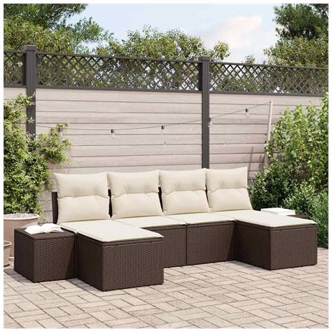 Set di Divani da Giardino 6 Pezzi con Cuscini Marrone Poly Rattan - Foto 2