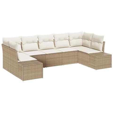 Set divani giardino da 7 pezzi con cuscini in rattan sintetico beige - Foto 1