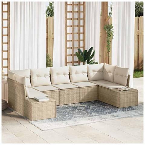 Set divani giardino da 7 pezzi con cuscini in rattan sintetico beige - Foto 2