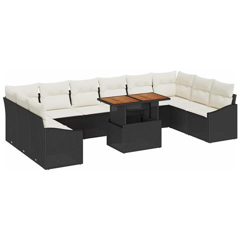 Set Divano da Giardino di 11 Pezzi con Cuscini in Rattan Nero - Foto 1