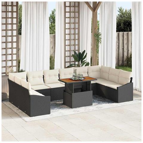 Set Divano da Giardino di 11 Pezzi con Cuscini in Rattan Nero - Foto 2