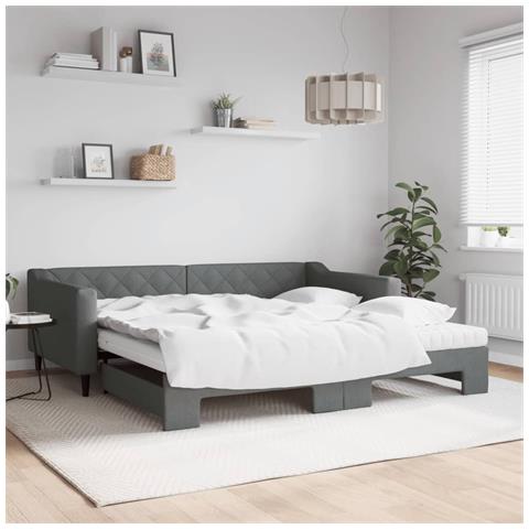 Divano Letto Estraibile Materassi Grigio Scuro 100x200 Tessuto - Foto 2