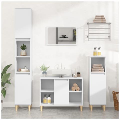 Set Mobili da Bagno 3 pz Bianco in Legno Multistrato - Foto 2