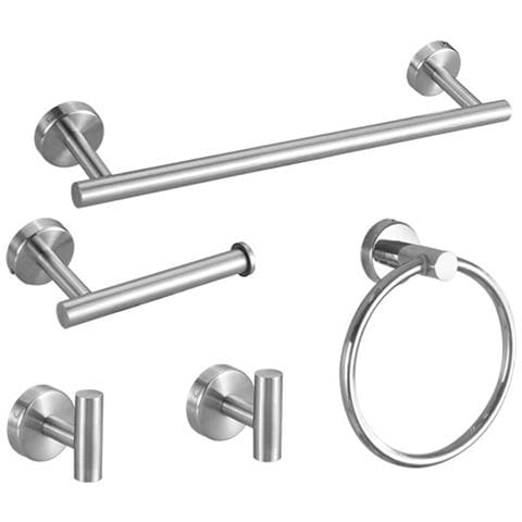 Set Di Porta Asciugamani Da Bagno In Acciaio Inox A 5 Pezzi - Design Forato Per Bagni Moderni Silver - Foto 1
