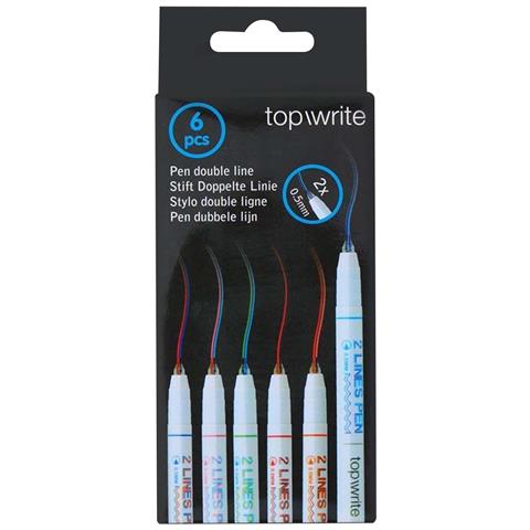 Set Di 6 Penne A Sfera Doppia Linea Punta Fine 0,5mm, Bianco - Foto 2