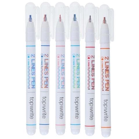 Set Di 6 Penne A Sfera Doppia Linea Punta Fine 0,5mm, Bianco - Foto 1