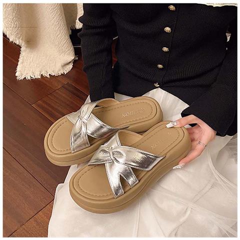 Ciabatte Donna Con Suola Spessa In Pvc Argento, Comode E Alla Moda Per Uso Estivo  S - Foto 7