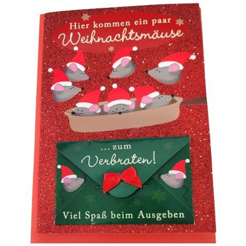 Biglietto Di Natale Con Busta Glitterata In Tedesco 7x11,5 Cm Rosso - Foto 1