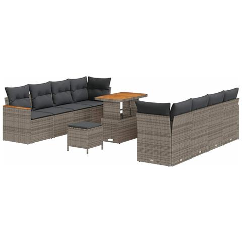 Set Divano da Giardino con cuscino 11 pcs Grigio Poly Rattan - Foto 1