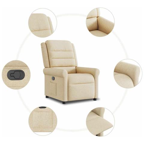 Poltrona Reclinabile in Tessuto Crema - Foto 9