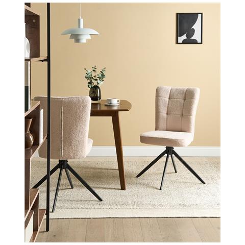 Set Di 2 Sedie Da Pranzo Ryan Bouclé Beige Chiaro - Foto 1