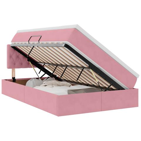 Letto con contenitore e LED con led Rosa 120 x 200 cm Velluto - Foto 1