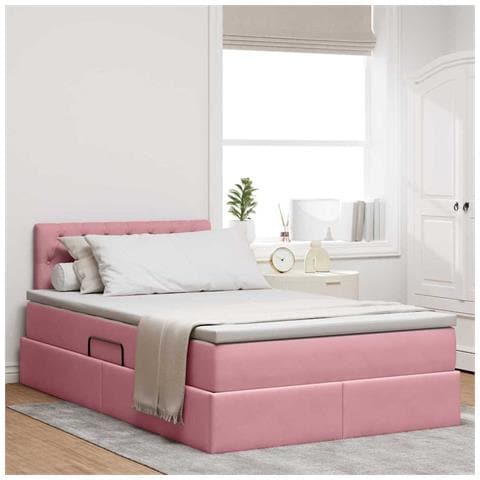 Letto con contenitore e LED con led Rosa 120 x 200 cm Velluto - Foto 2