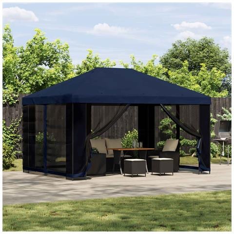 Gazebo da giardino con pareti laterali 4 × 3 m Blu - Foto 2
