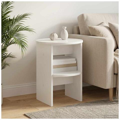 Mobile laterale Bianco Lucido Ø40 x 50 cm Legno ingegnerizzato - Foto 2
